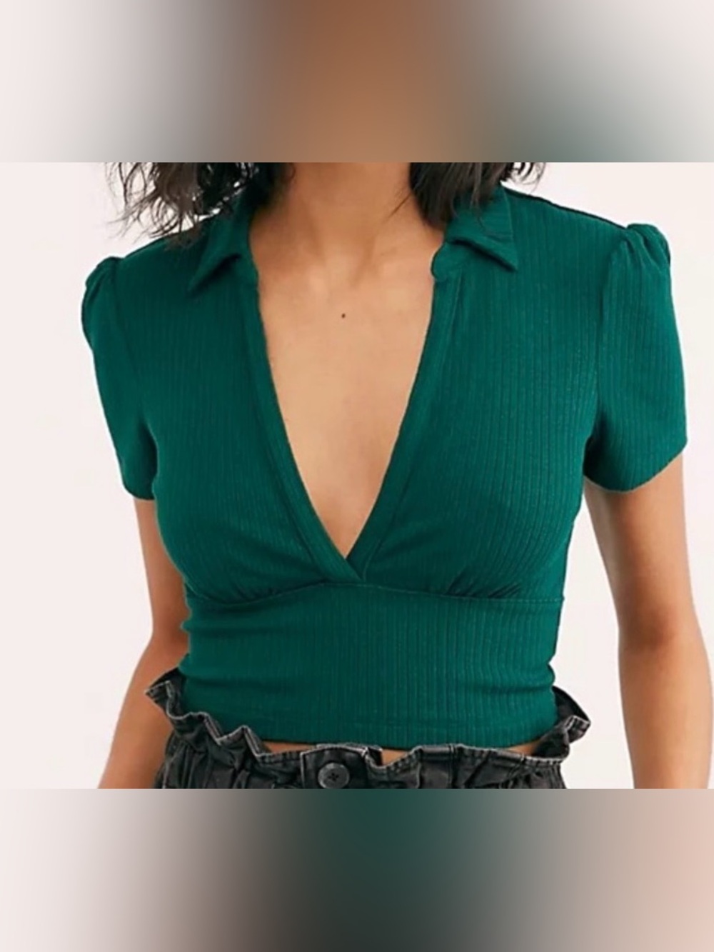 Free People Green Melodie Crop Tee Size XS